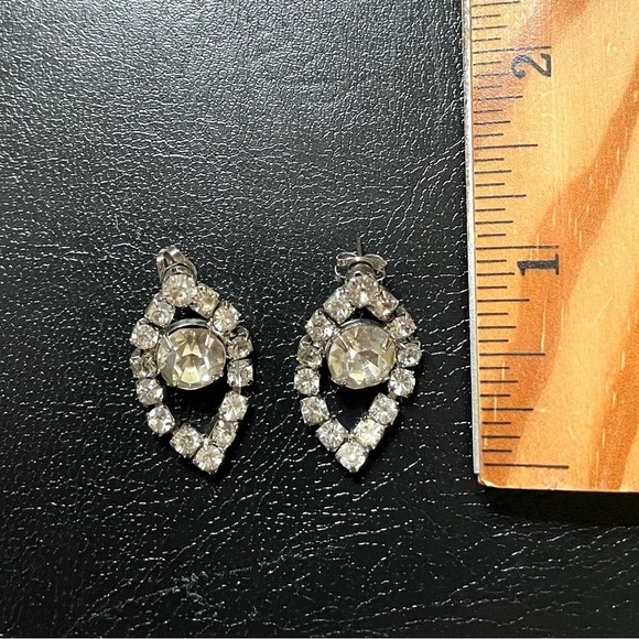 Vintage 80s Rhinestone Teardrop Earrings Posts - Picture 6 of 8